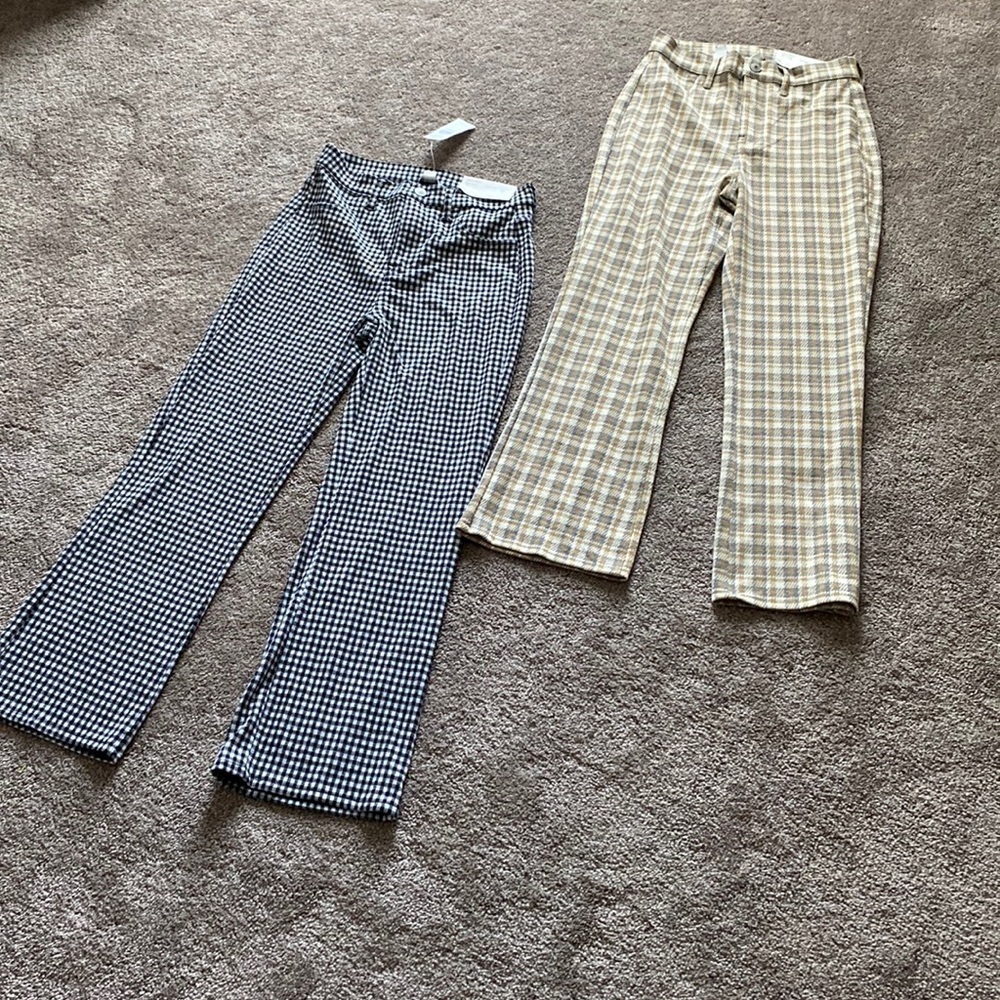 American Eagle Plaid Skinny Kick Crop Pants Set Black White Beige SIZE 0